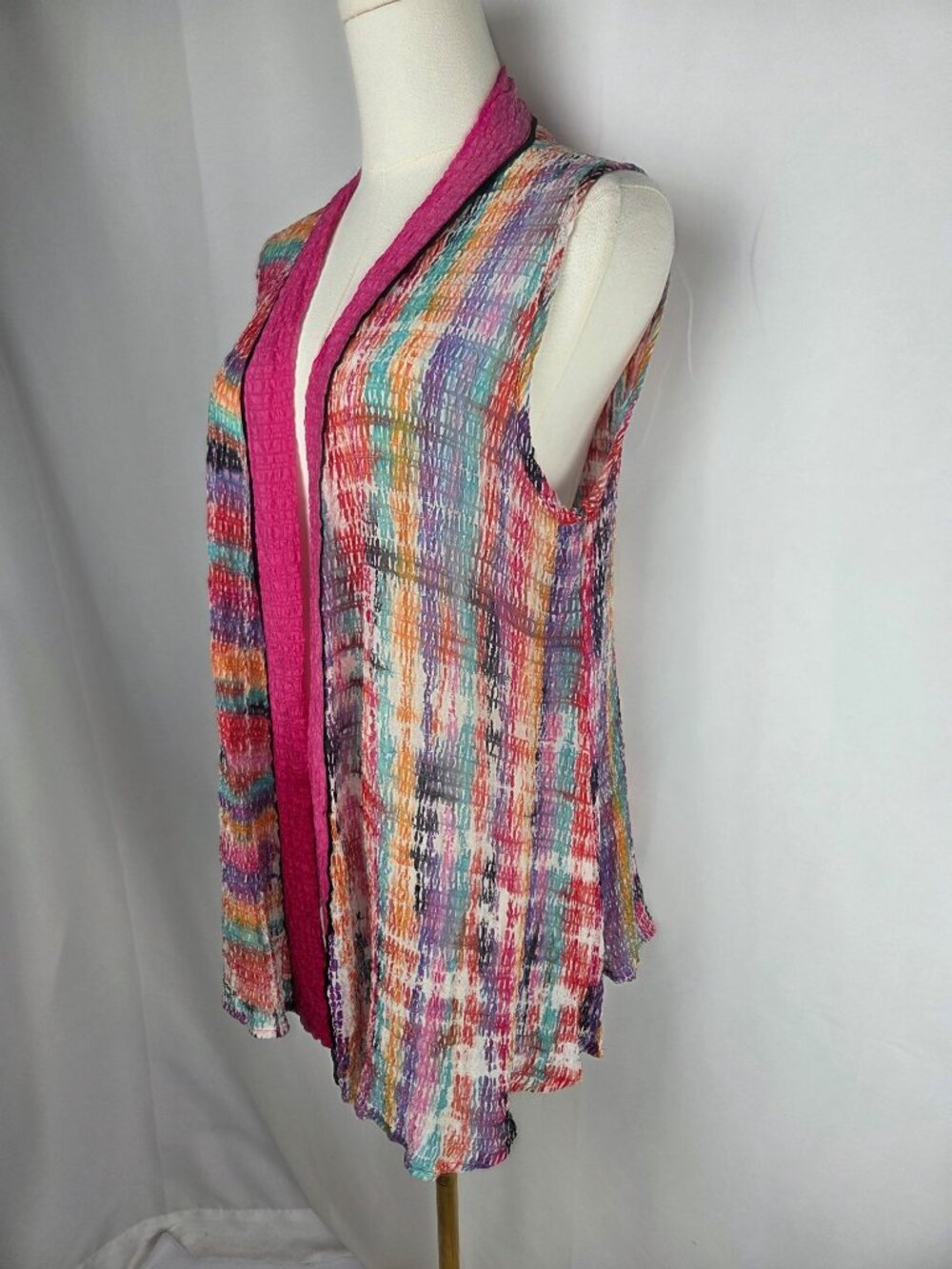Shekina Hand-Painted & Sewn Silk Vest M Art To Wear Boho Open Front Crinkle - Picture 5 of 11